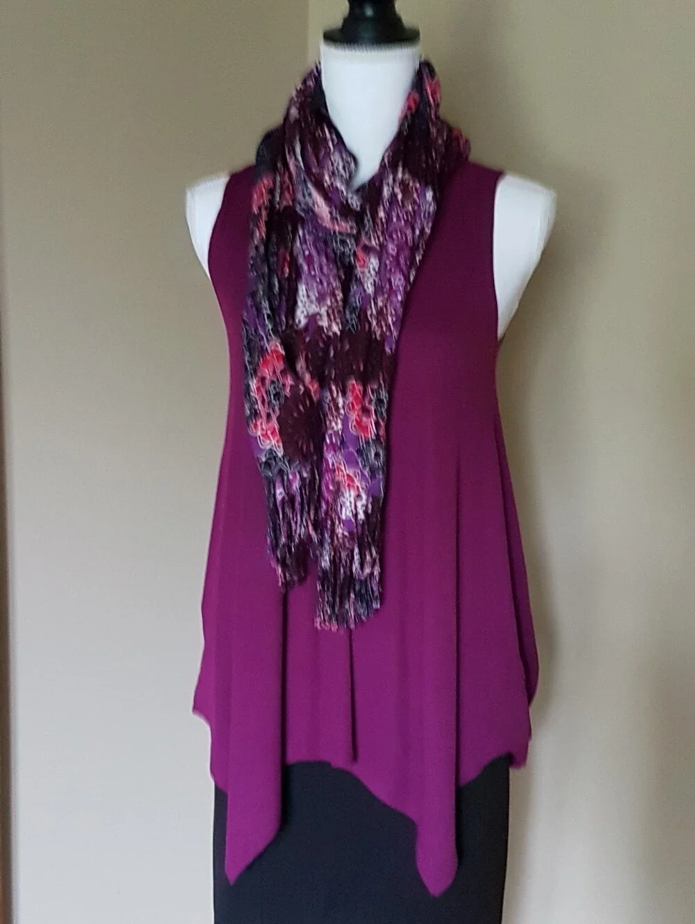 Black & Purple Magenta Multicolor Floral Pattern Scarf Like NEW